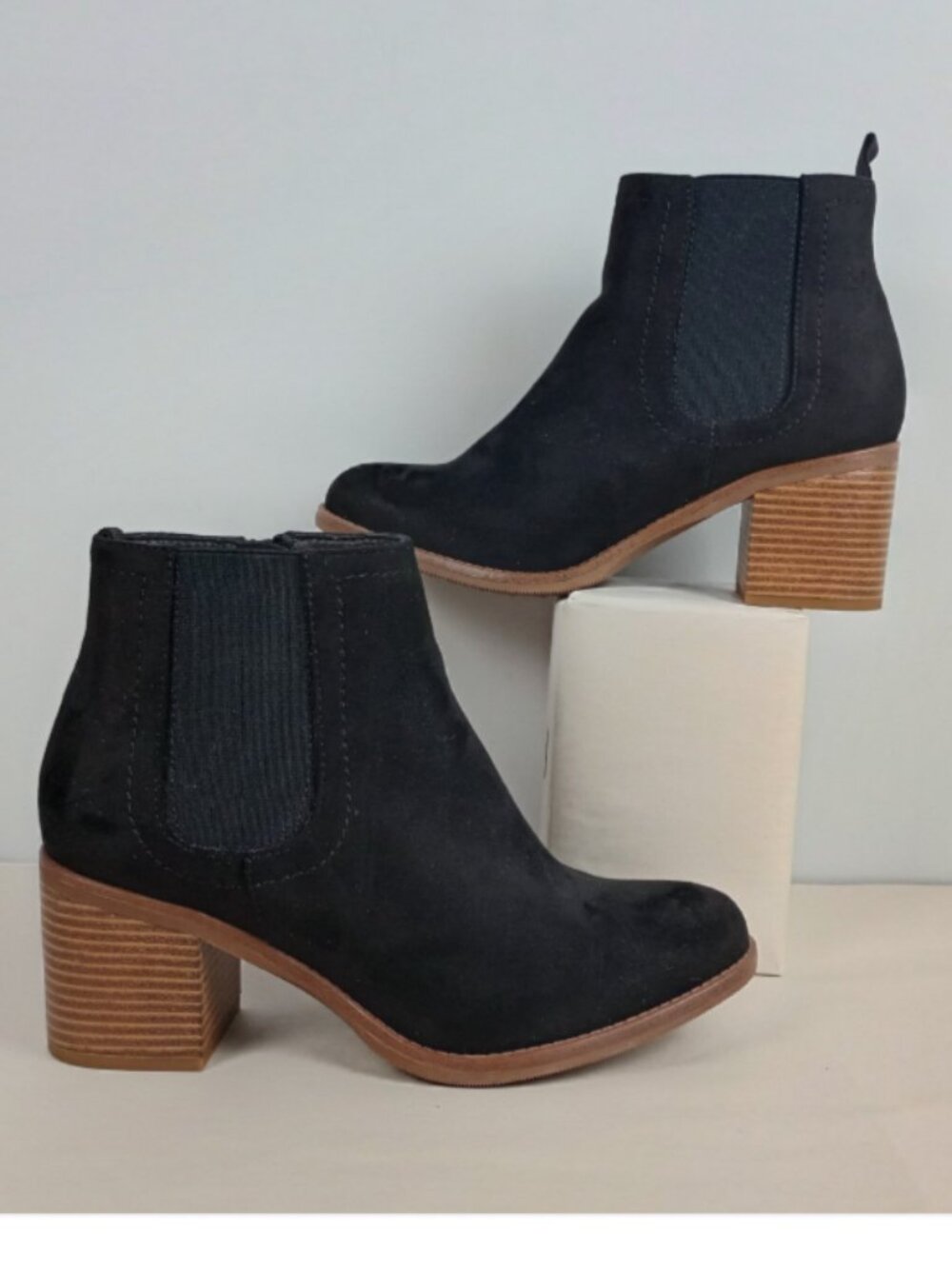 Kohls Sonoma Womens 10M Black Kelzey Faux Suede Side Zipper Block Heeled Booties